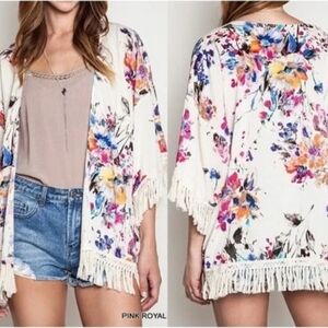 Umgee Boho Multicolor Abstract  Open Oversized Front Kimono Size Small PTP: 25"